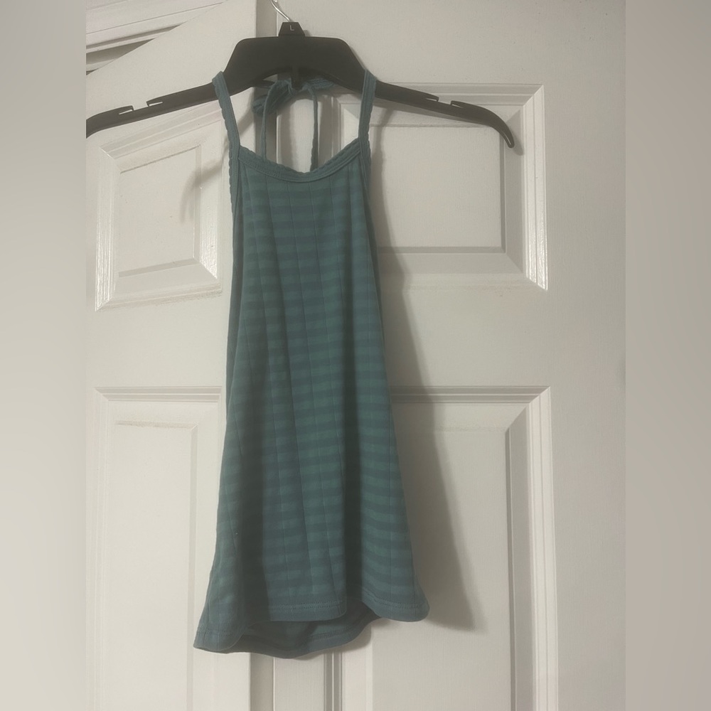 American Eagle teel/blue striped halter top; ties in the back; open back;size XS